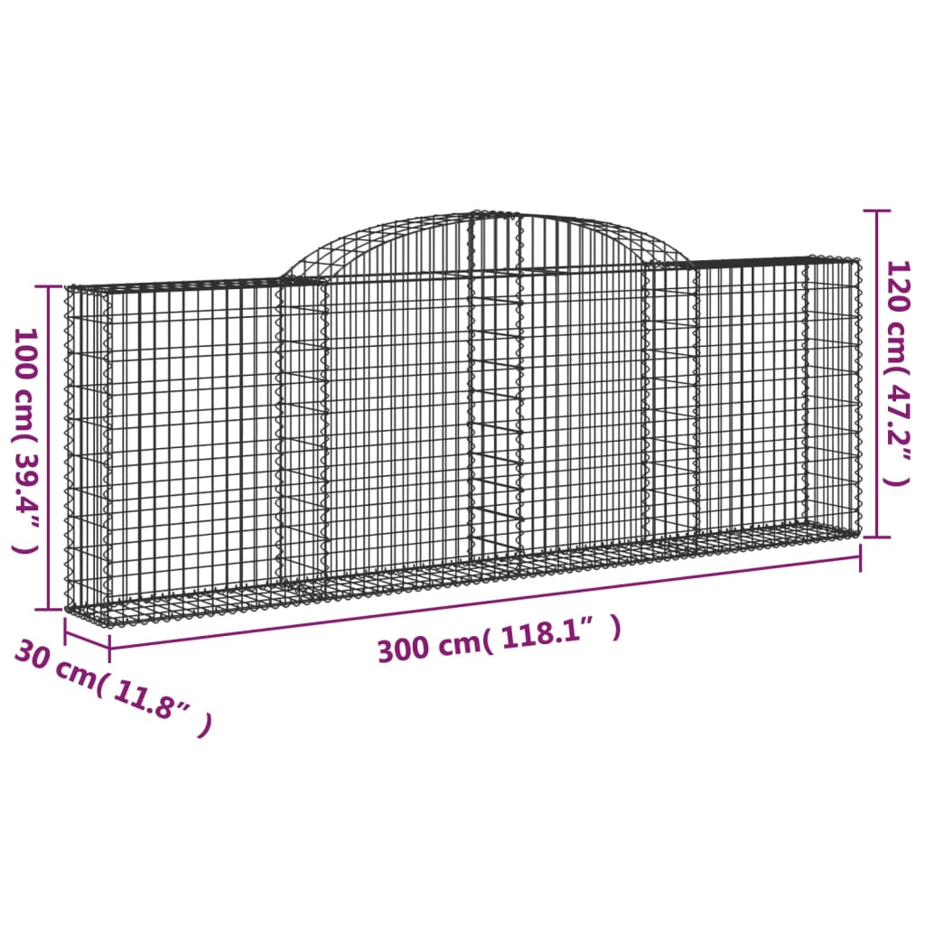 Gabionska košara s lukom 300x30x100/120 cm pocinčano željezo