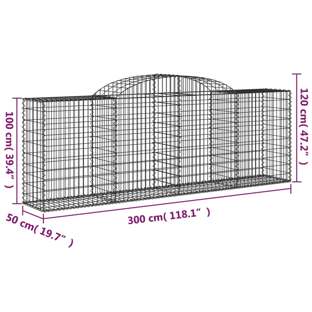 Gabionska košara s lukom 300x50x100/120 cm pocinčano željezo