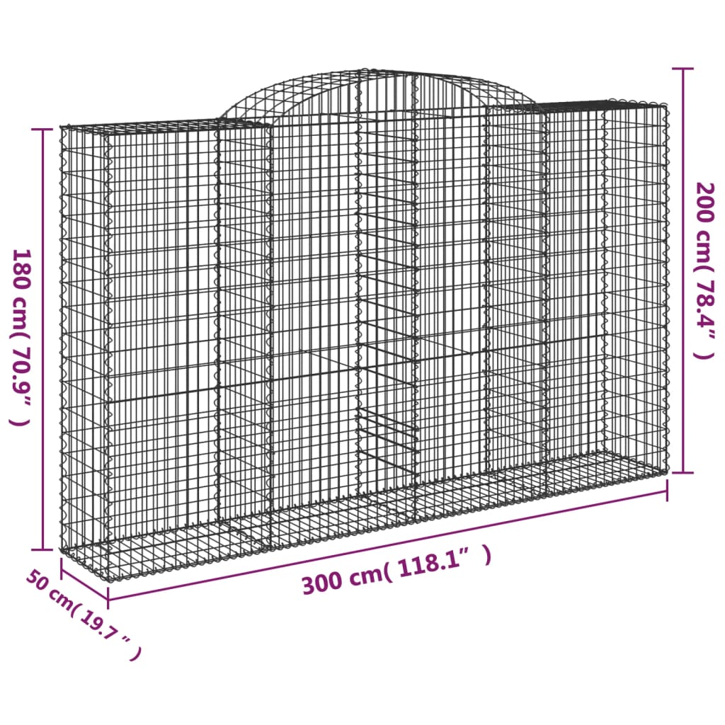 Gabionska košara s lukom 300x50x180/200 cm pocinčano željezo