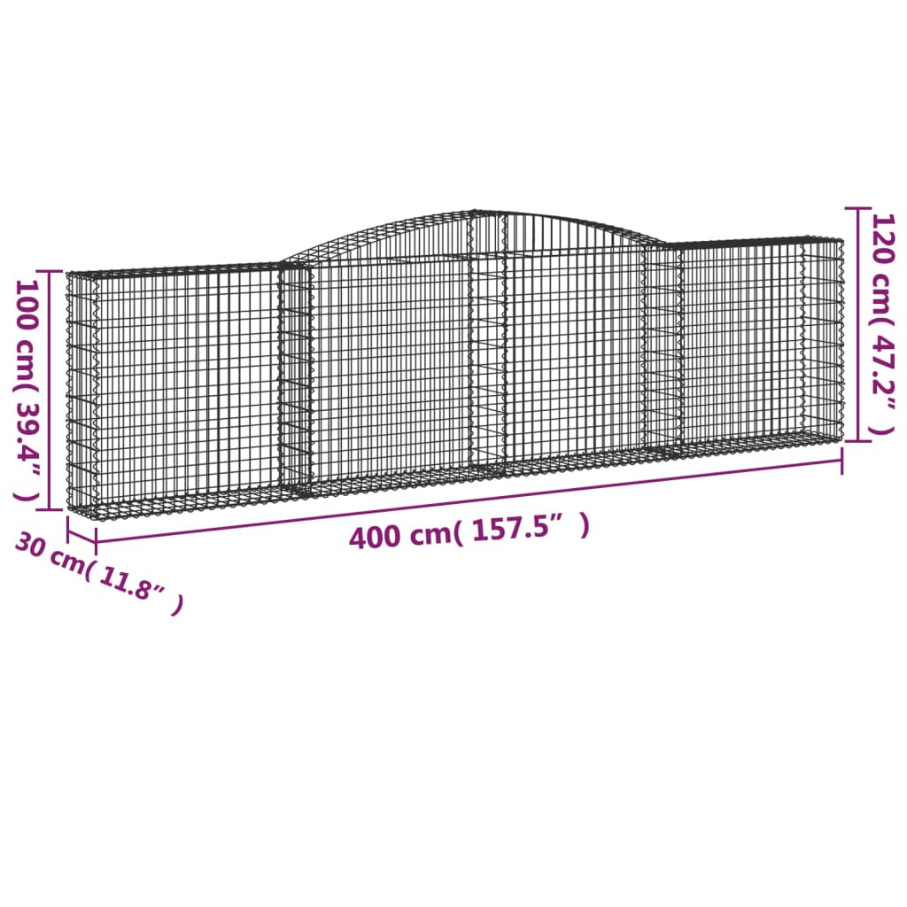 Gabionska košara s lukom 400x30x100/120 cm pocinčano željezo