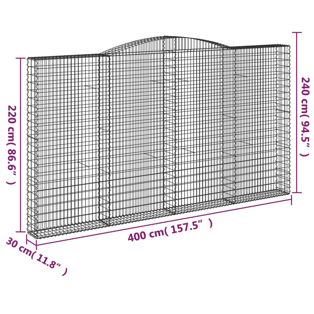 Gabionska košara s lukom 400x30x220/240 cm pocinčano željezo
