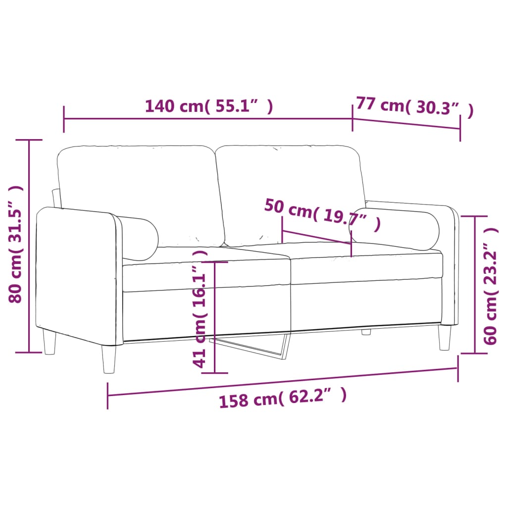 Dvosjed s jastucima svjetlosivi 140 cm baršunasti