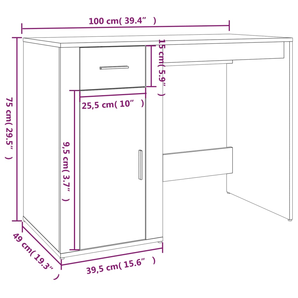 Radni stol crni 100 x 49 x 75 cm od konstruiranog drva
