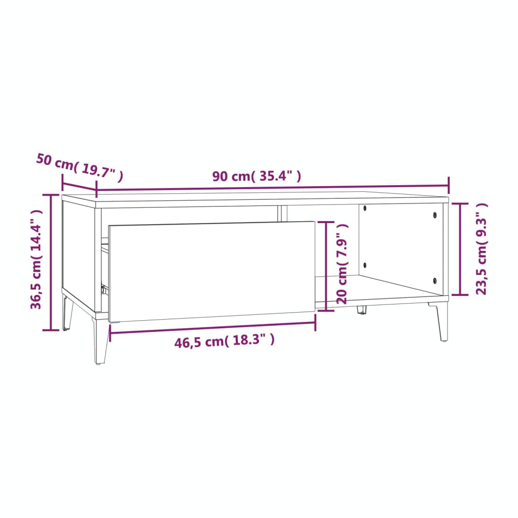 Stolić za kavu boja betona 90x50x36,5 cm konstruirano drvo