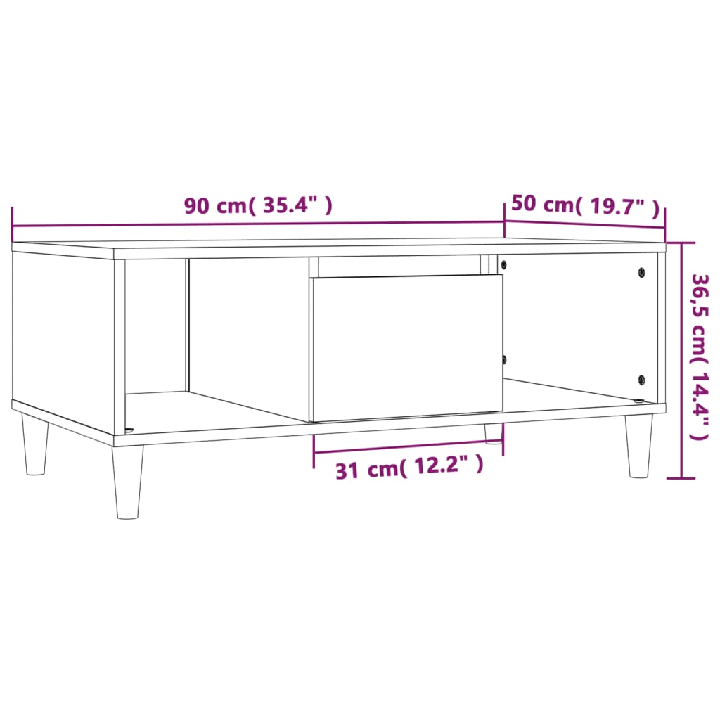 Stolić za kavu bijeli 90 x 50 x 36,5 cm od konstruiranog drva