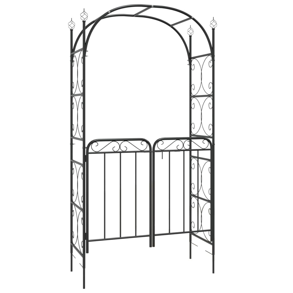 Vrtni luk s vratima crni 108 x 45 x 235 cm čelični