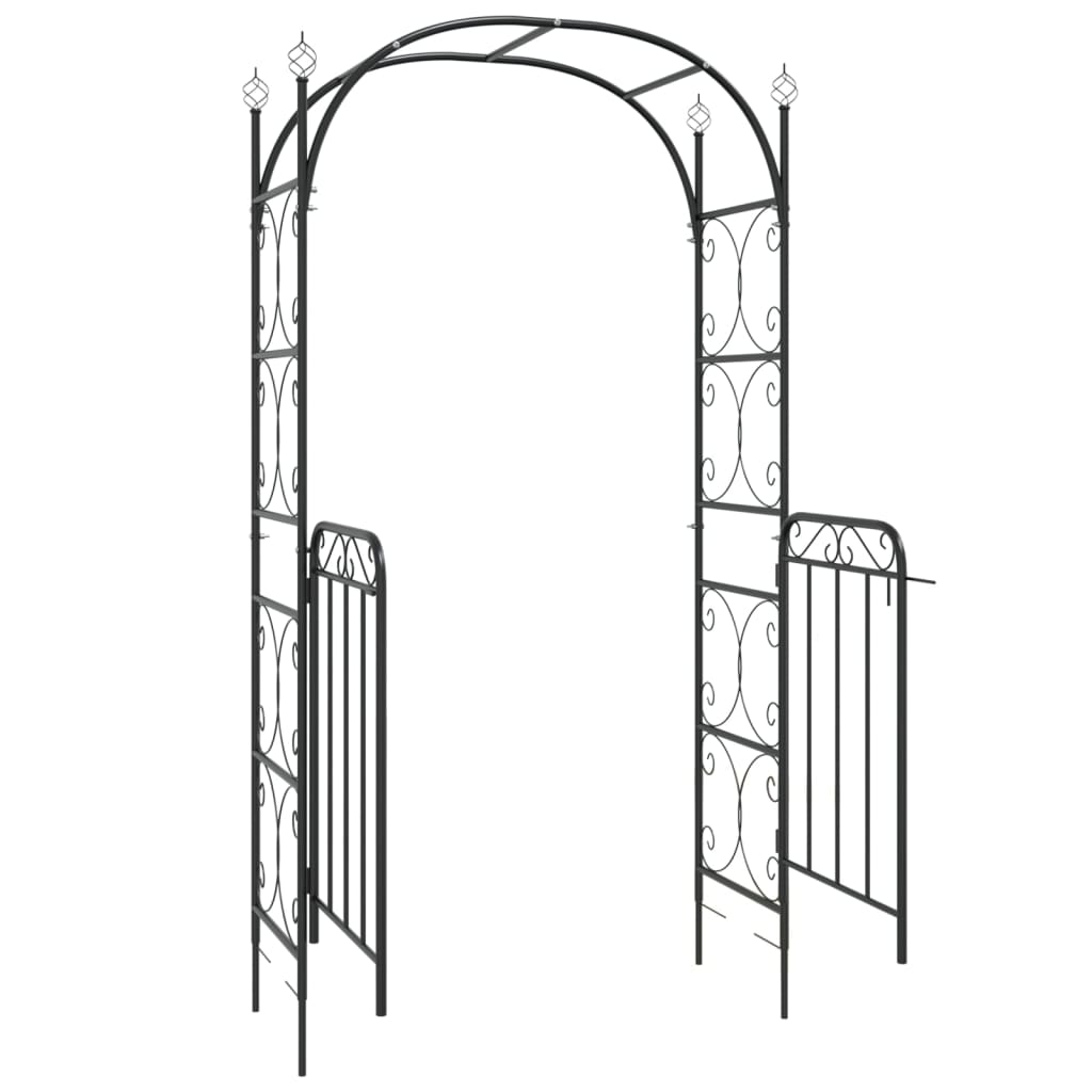 Vrtni luk s vratima crni 108 x 45 x 235 cm čelični