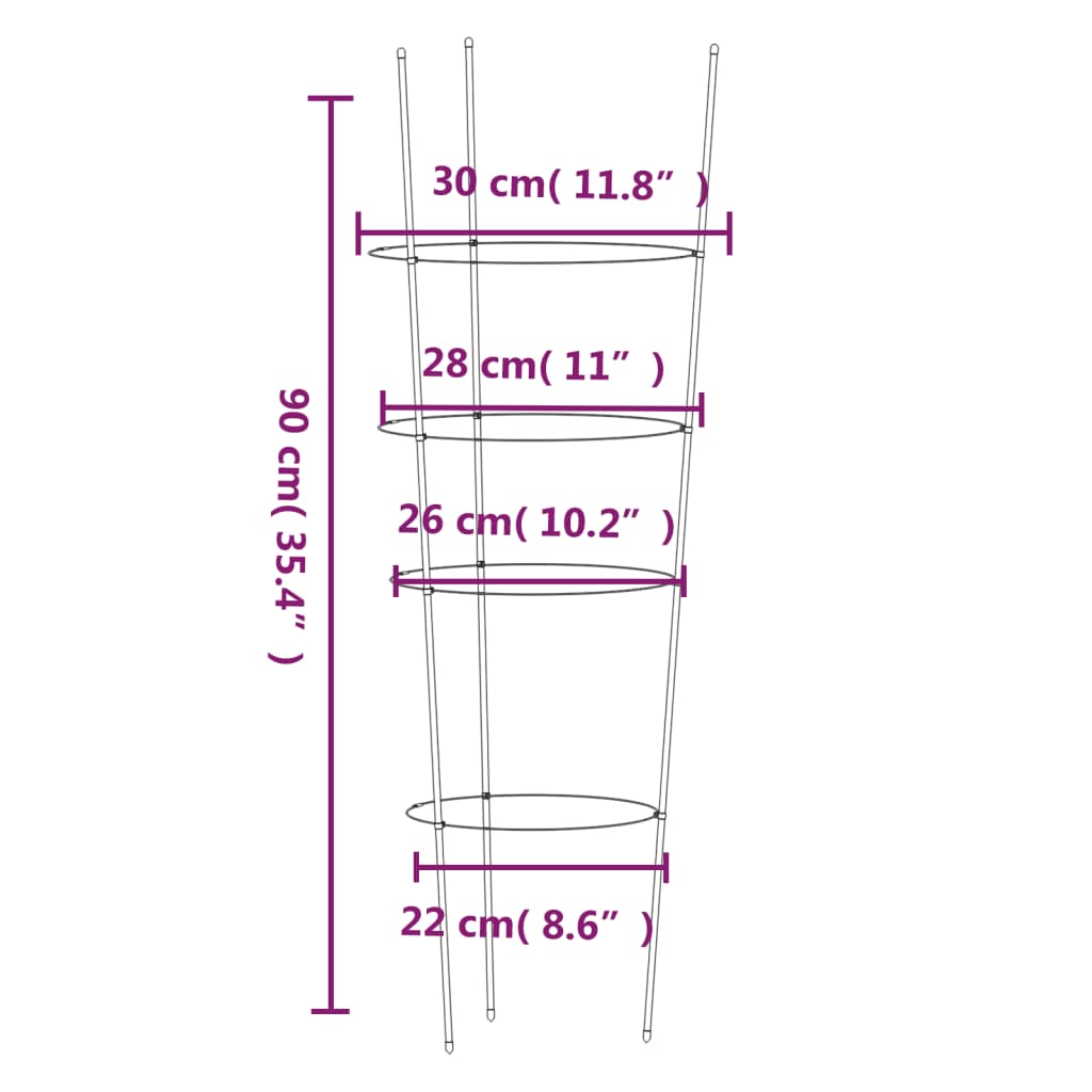 Kolci za vrtne biljke s 4 prstena 5 kom zeleni 90 cm čelični
