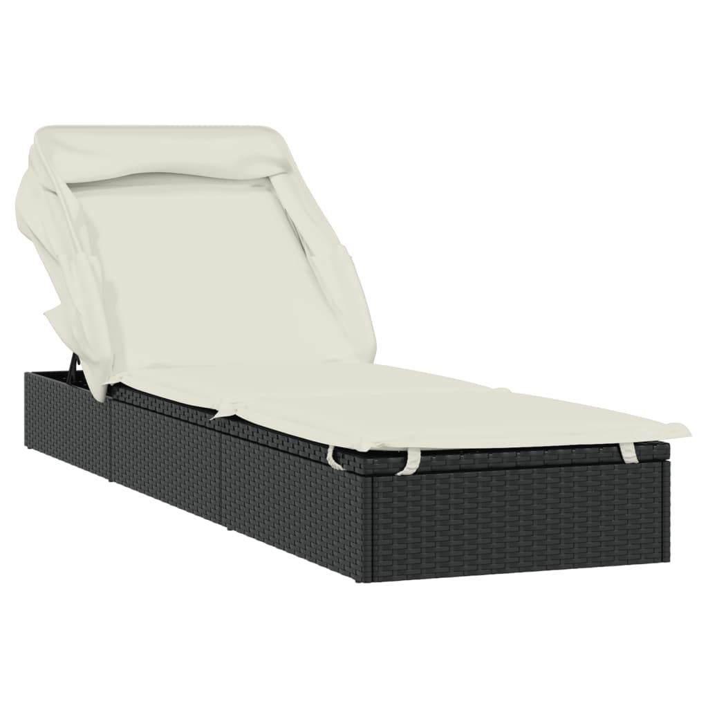 Ležaj za sunčanje sklopivi krov crni 213 x 63 x 97 cm poliratan Crna