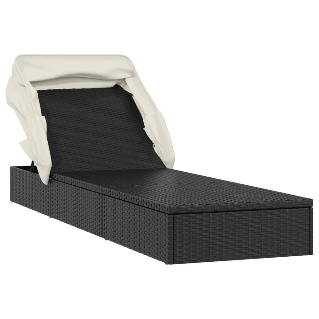 Ležaj za sunčanje sklopivi krov crni 213 x 63 x 97 cm poliratan Crna