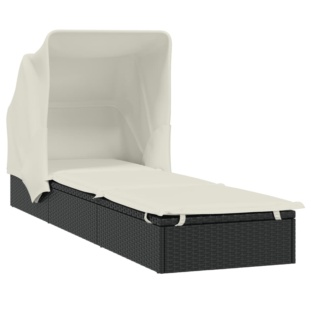 Ležaj za sunčanje sklopivi krov crni 213 x 63 x 97 cm poliratan Crna