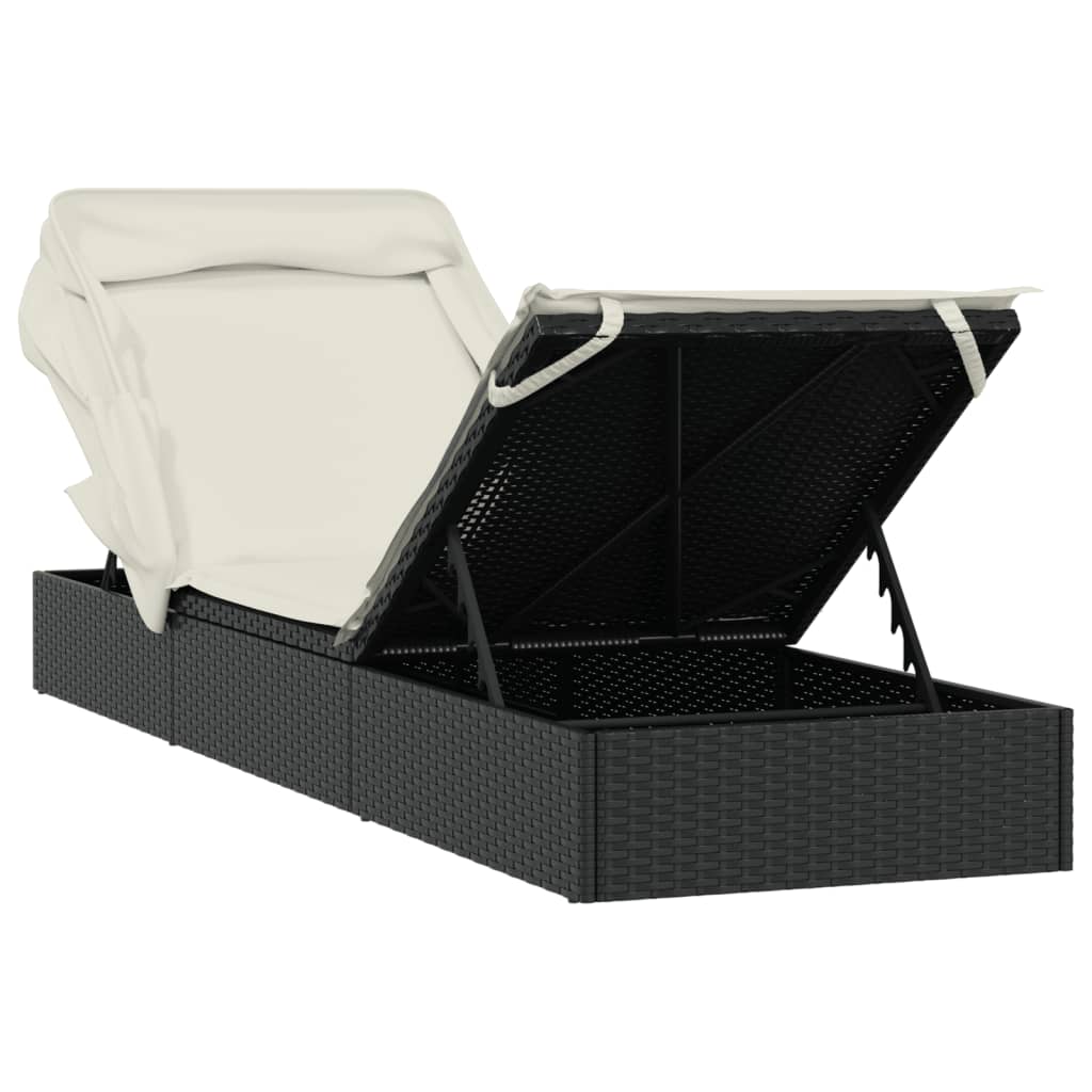 Ležaj za sunčanje sklopivi krov crni 213 x 63 x 97 cm poliratan Crna