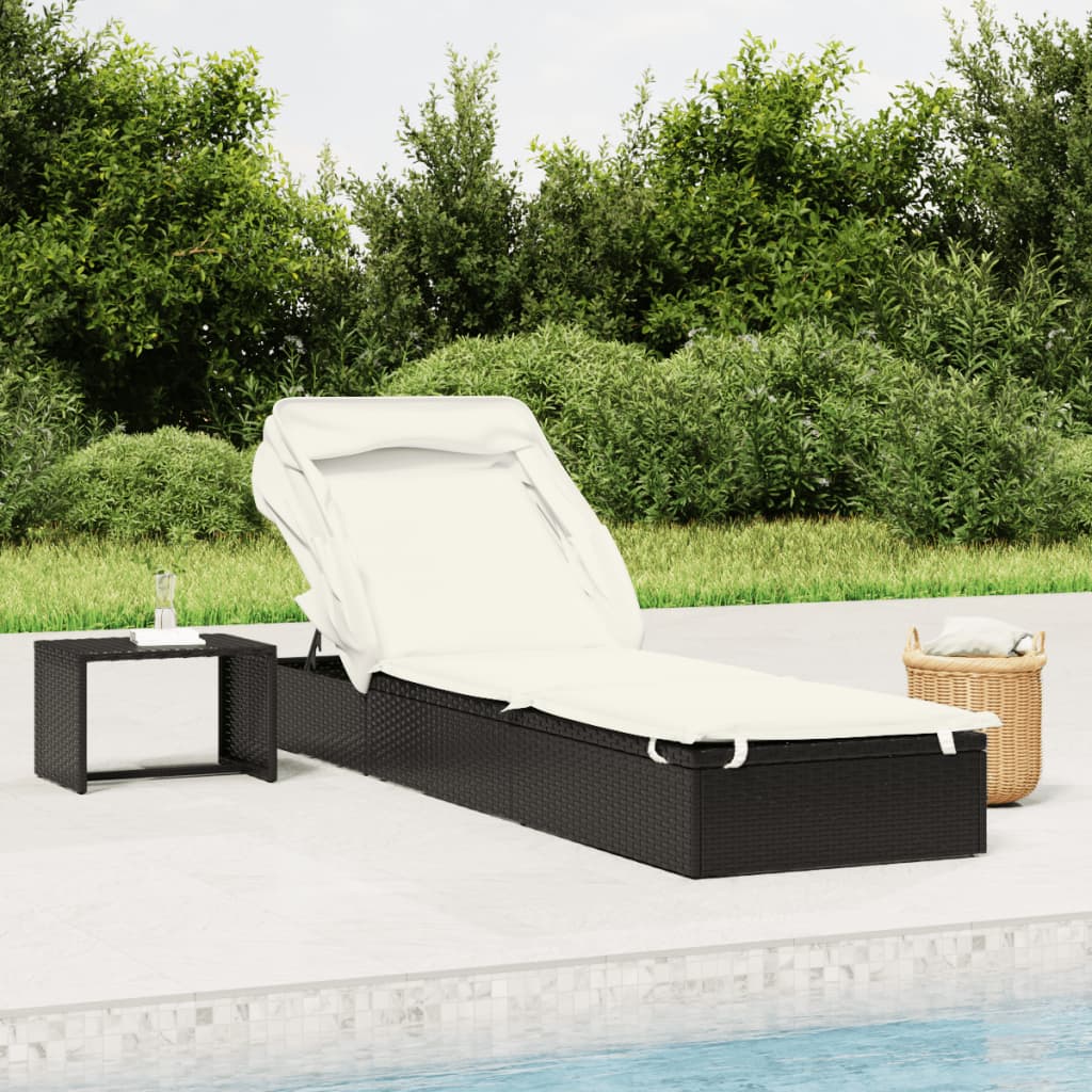 Ležaj za sunčanje sklopivi krov crni 213 x 63 x 97 cm poliratan Crna