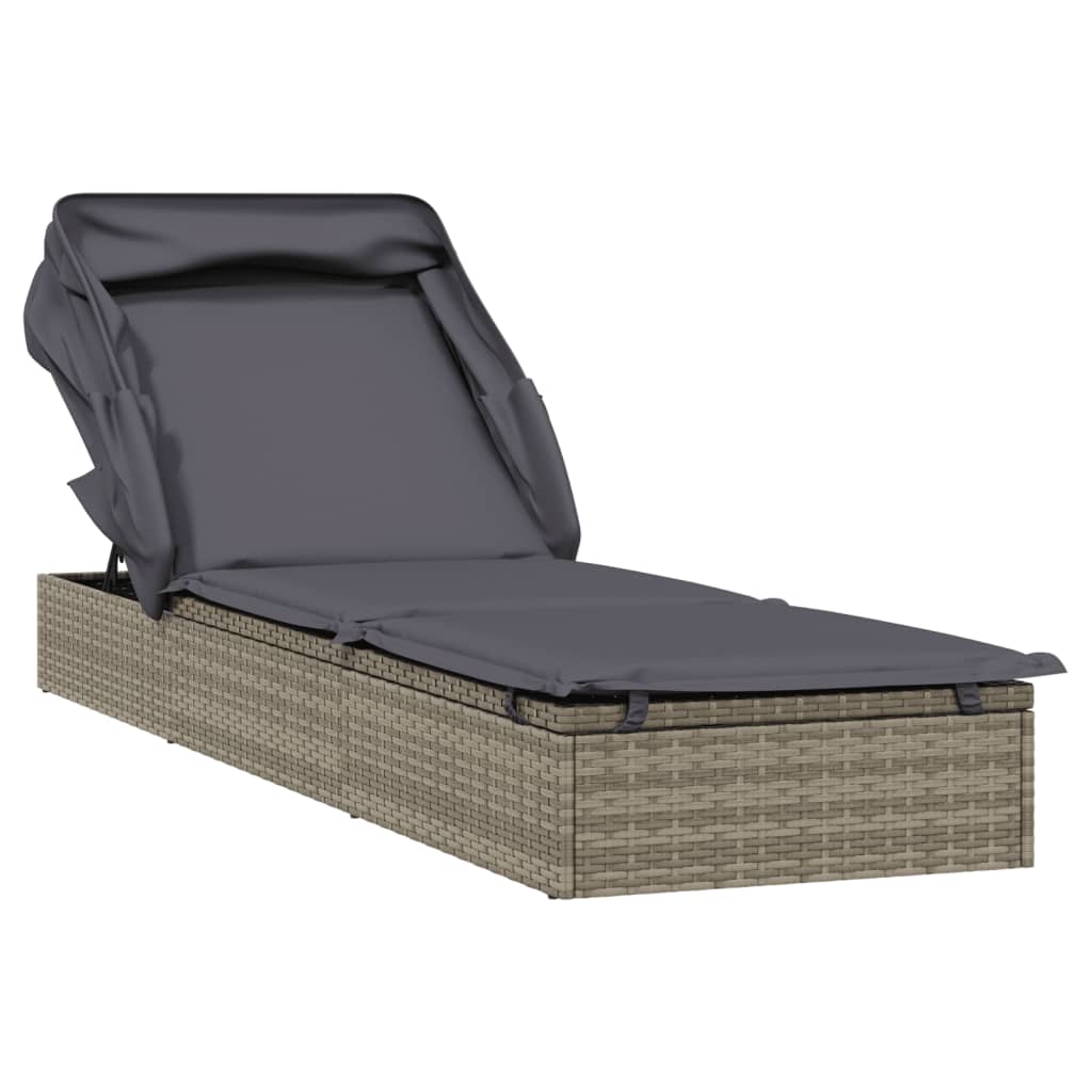 Ležaj za sunčanje sklopivi krov sivi 213 x 63 x 97 cm poliratan