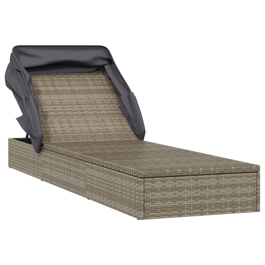 Ležaj za sunčanje sklopivi krov sivi 213 x 63 x 97 cm poliratan