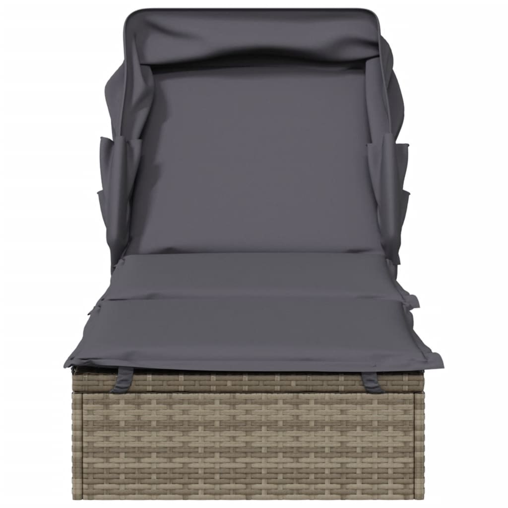 Ležaj za sunčanje sklopivi krov sivi 213 x 63 x 97 cm poliratan