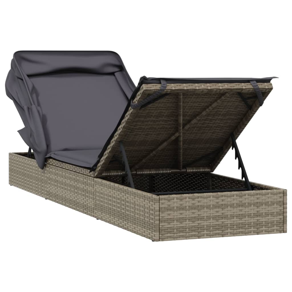 Ležaj za sunčanje sklopivi krov sivi 213 x 63 x 97 cm poliratan