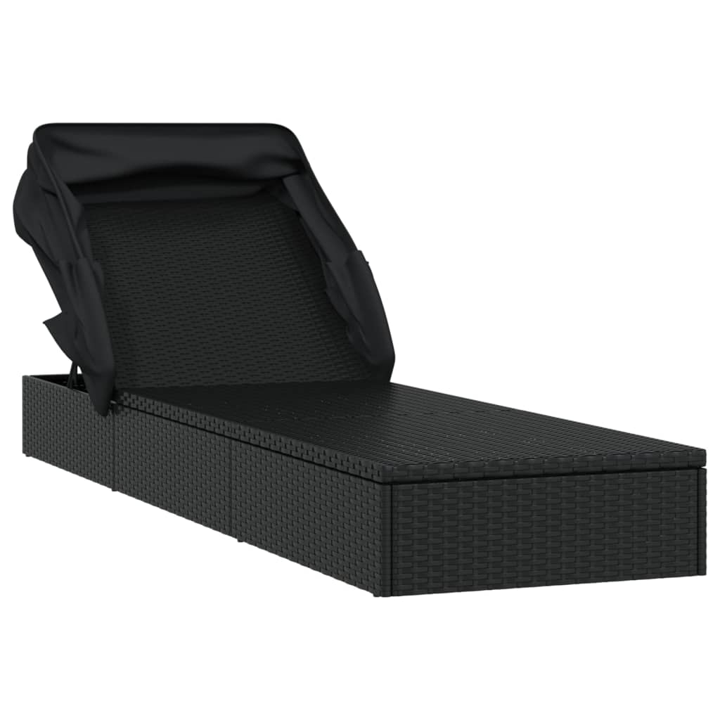 Ležaj za sunčanje sklopivi krov crni 213 x 63 x 97 cm poliratan