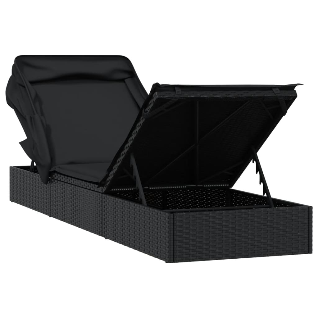 Ležaj za sunčanje sklopivi krov crni 213 x 63 x 97 cm poliratan
