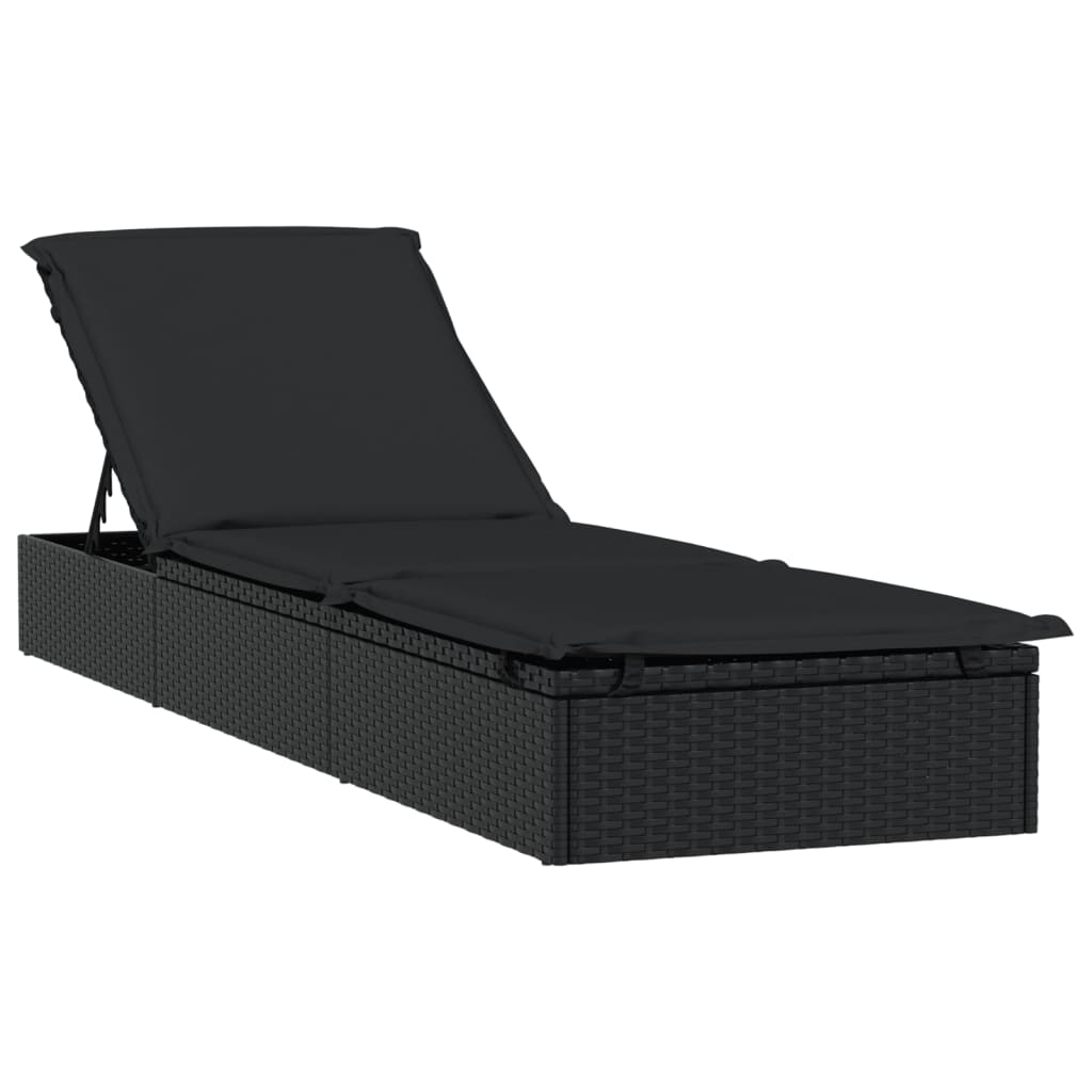 Ležaj za sunčanje s krovom crni 211 x 57 x 140 cm poliratan