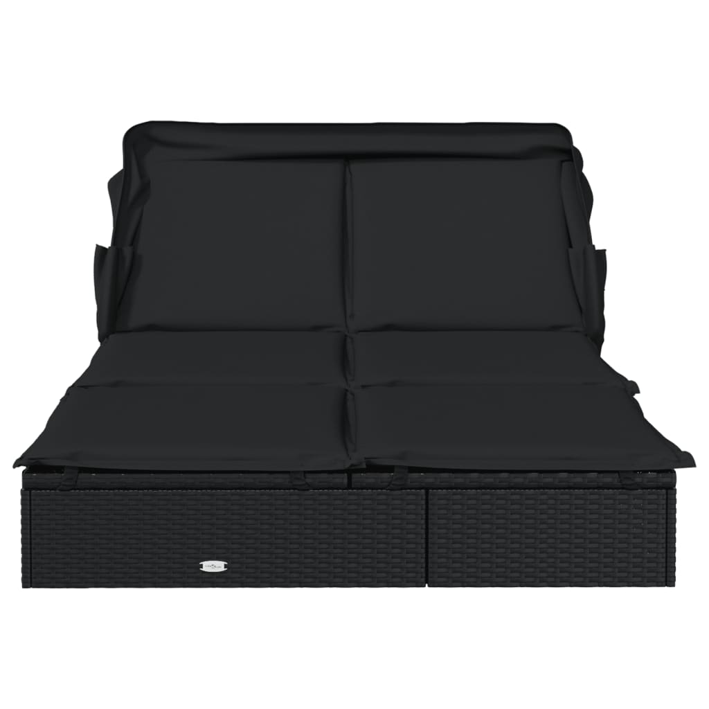 Ležaj za sunčanje za 2 osobe crni 213 x 118 x 97 cm poliratan