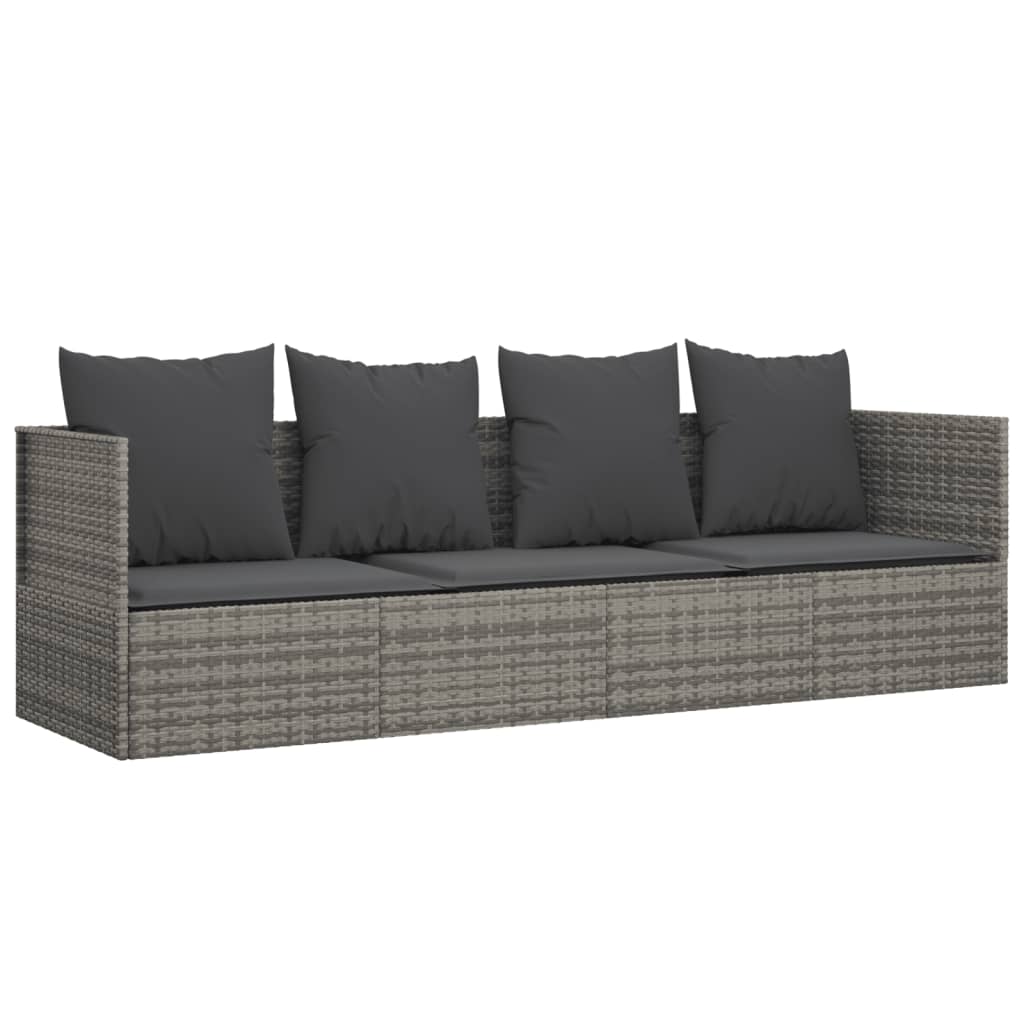 Vanjski ležaj od poliratana s jastucima sivi od poliratana