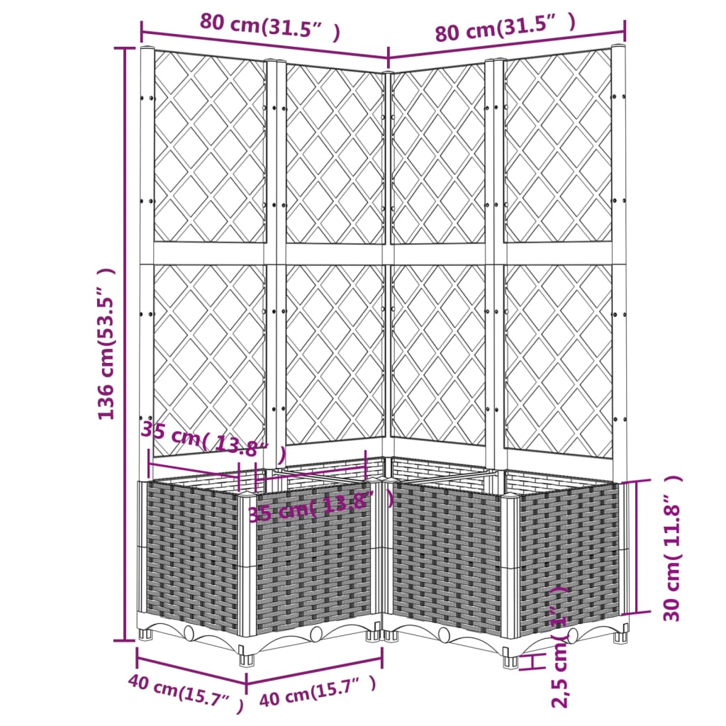 Vrtna sadilica s rešetkom svjetlosiva 80x80x136 cm PP