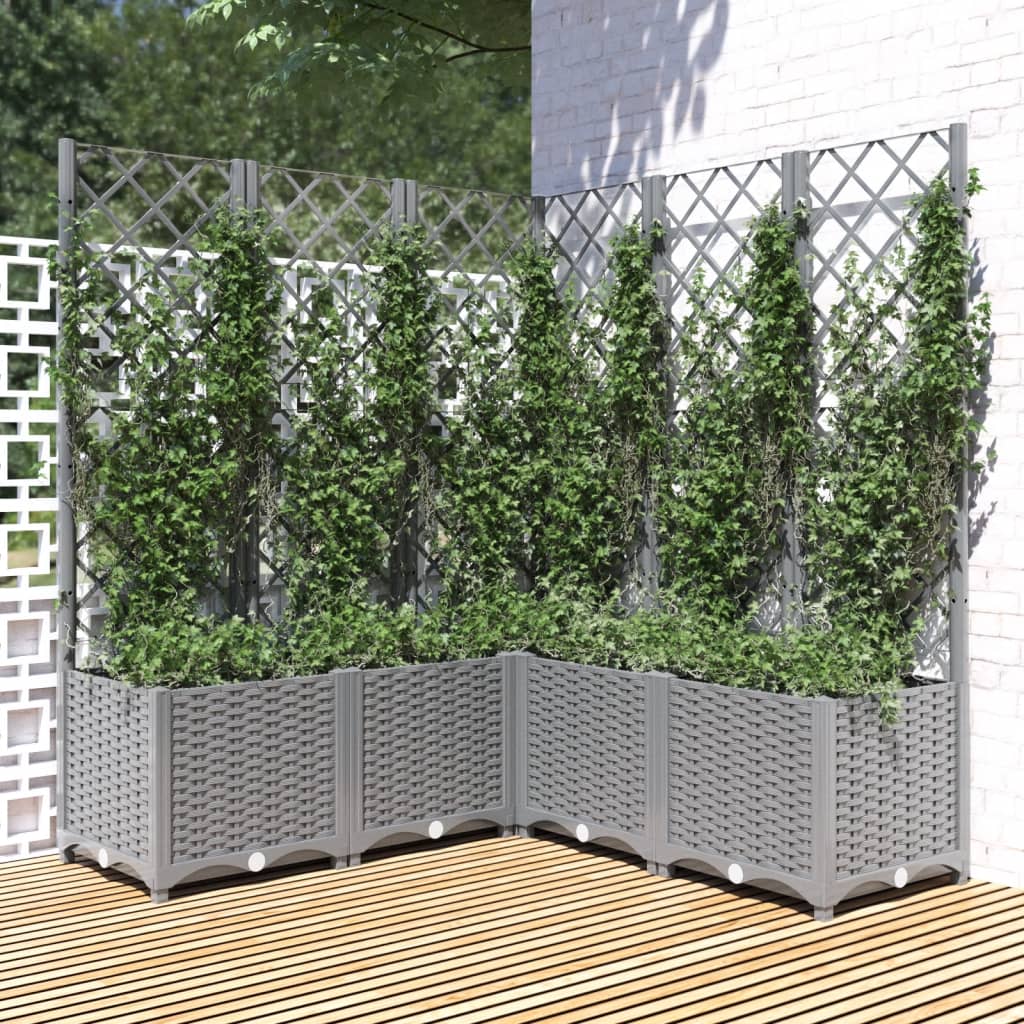 Vrtna sadilica s rešetkom svjetlosiva 120 x 120 x 136 cm PP