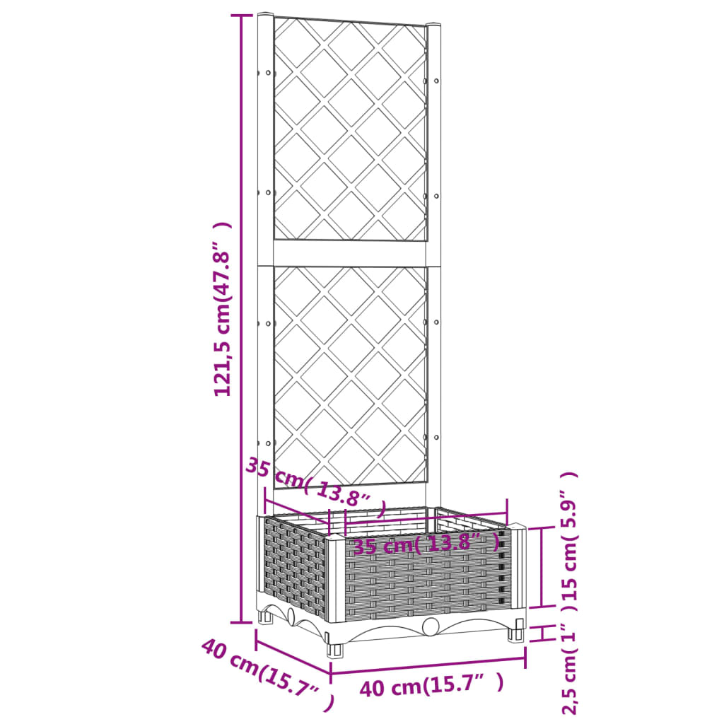 Vrtna sadilica s rešetkom bijela 40 x 40 x 121,5 cm PP