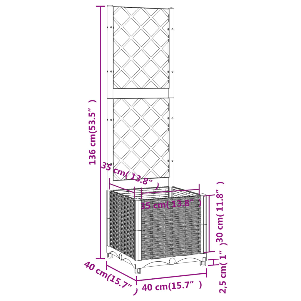 Vrtna sadilica s rešetkom bijela 40 x 40 x 136 cm PP