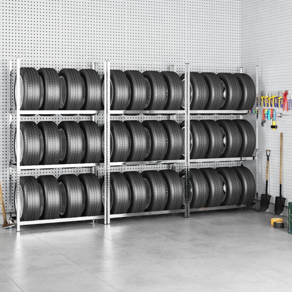 Stalci za gume s 3 razine 3 kom srebrni 110x40x200 cm čelični