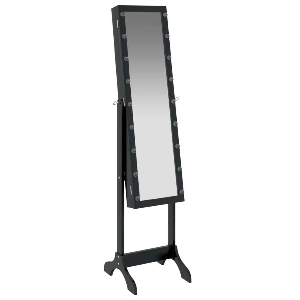 Samostojeće ogledalo s LED svjetlima crno 34 x 37 x 146 cm