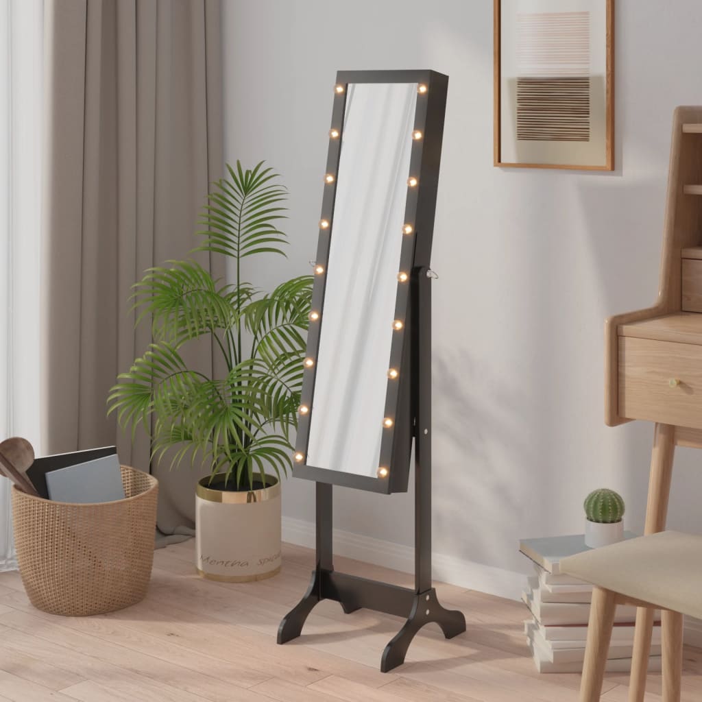 Samostojeće ogledalo s LED svjetlima crno 34 x 37 x 146 cm