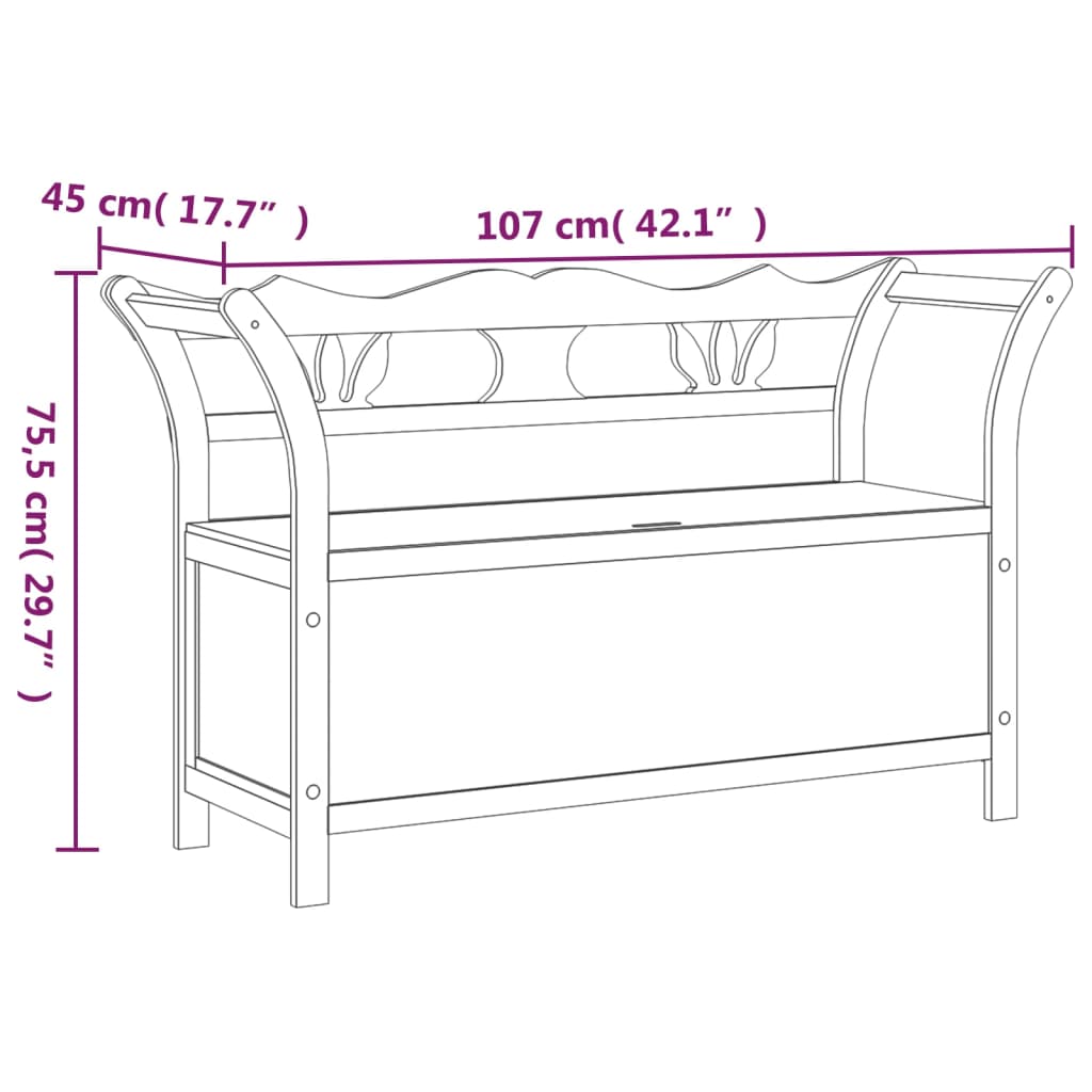 Klupa crna 107 x 45 x 75,5 cm od masivne jelovine