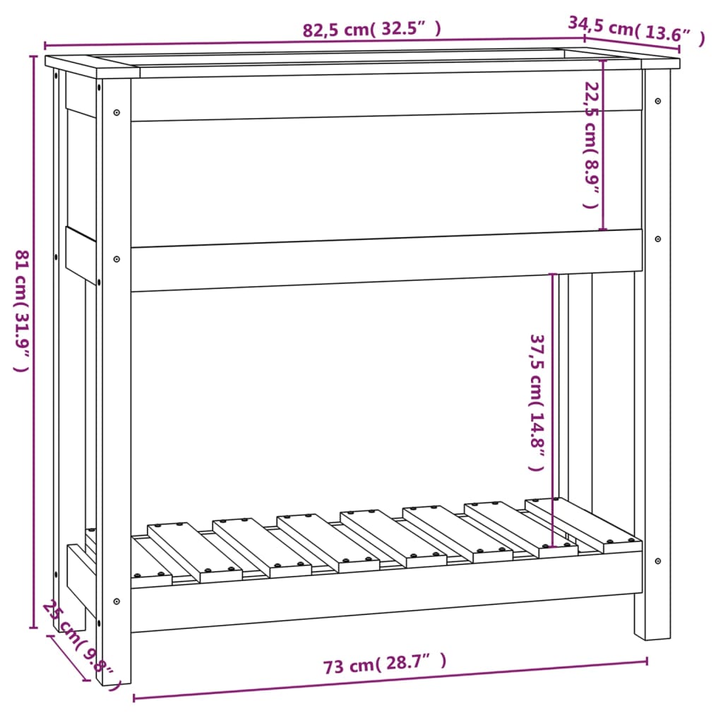 Sadilica s policom siva 82,5x34,5x81 cm od masivne borovine