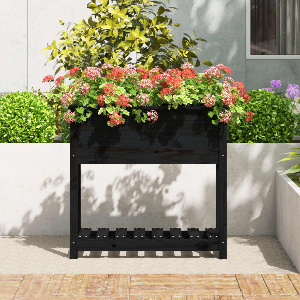 Sadilica s policom crna 82,5x34,5x81 cm od masivne borovine
