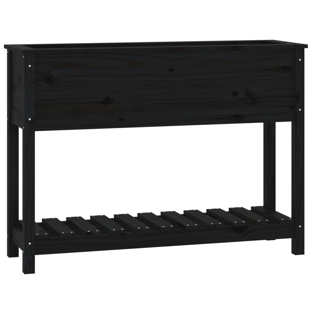 Sadilica s policom crna 111,5x34,5x81 cm od masivne borovine