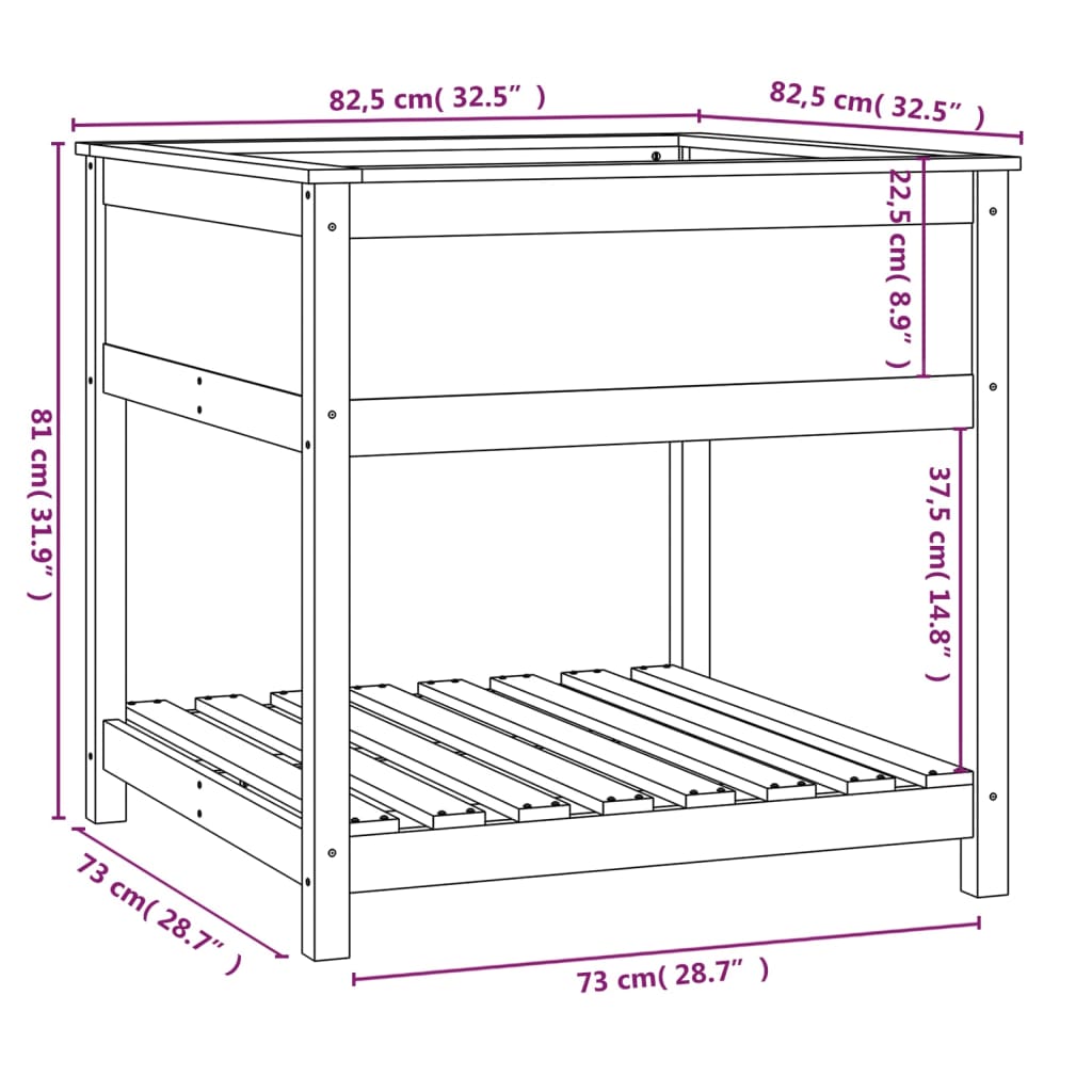 Sadilica s policom siva 82,5x82,5x81 cm od masivne borovine