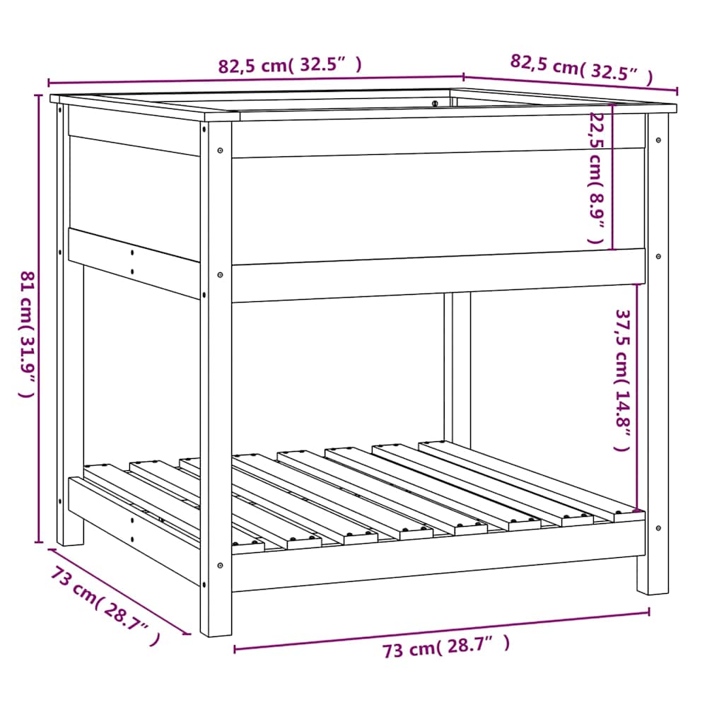 Sadilica s policom boja meda 82,5x82,5x81cm od masivne borovine