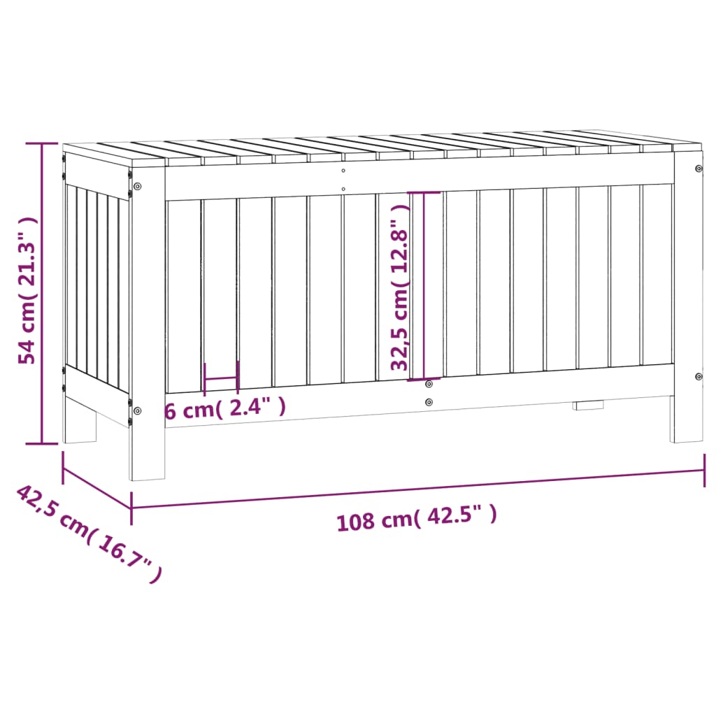 Vrtna kutija za pohranu 108 x 42,5 x 54 cm od masivne borovine
