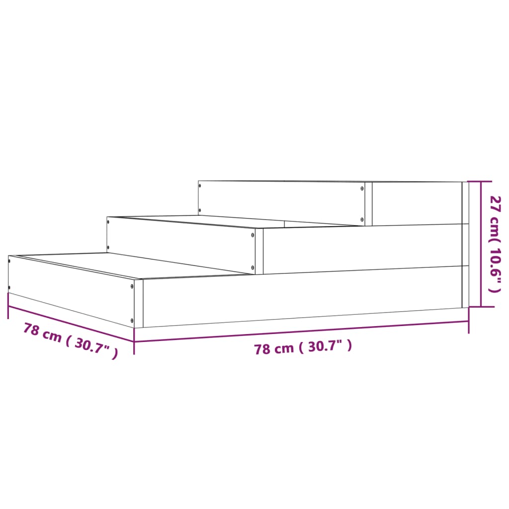 Sadilica crna 78x78x27 cm od masivne borovine