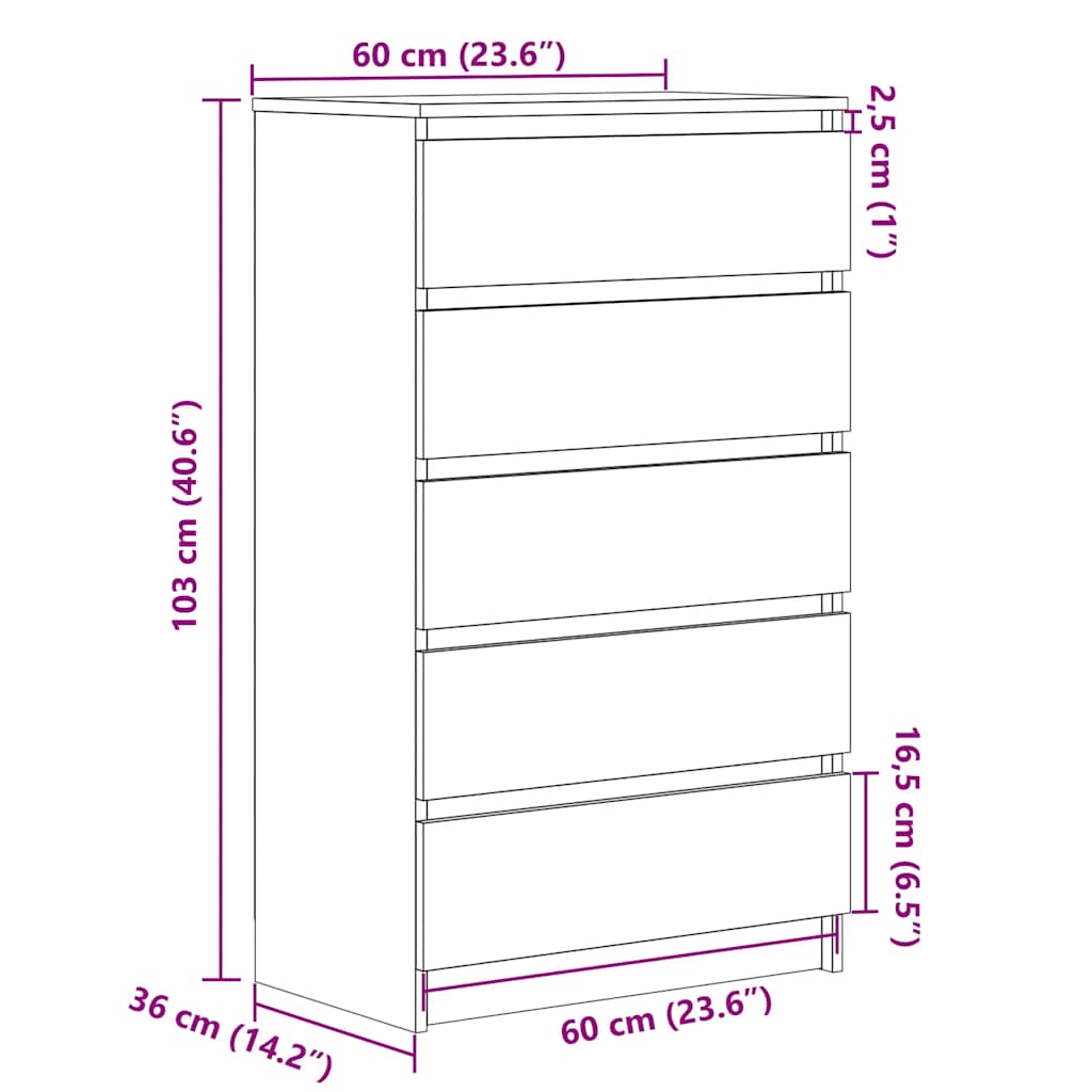 Ladičar boja dimljenog hrasta 60x36x103 cm konstruirano drvo