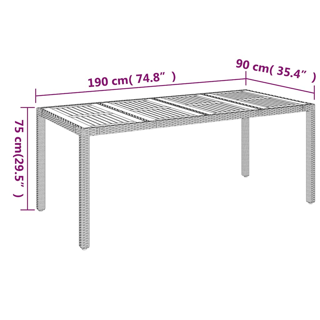 Vrtni stol s drvenom pločom sivi 190 x 90 x 75 cm od poliratana