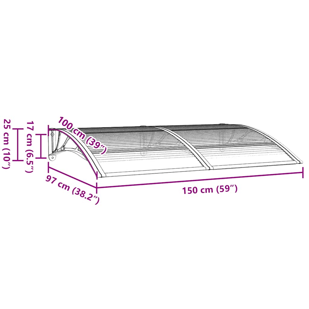Nadstrešnica za vrata crna 150 x 100 cm polikarbonatna
