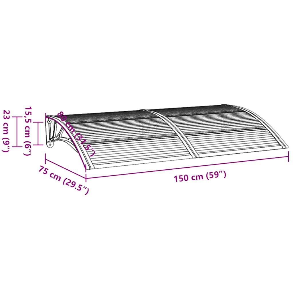 Nadstrešnica za vrata crna i prozirna 150 x 75 cm polikarbonat