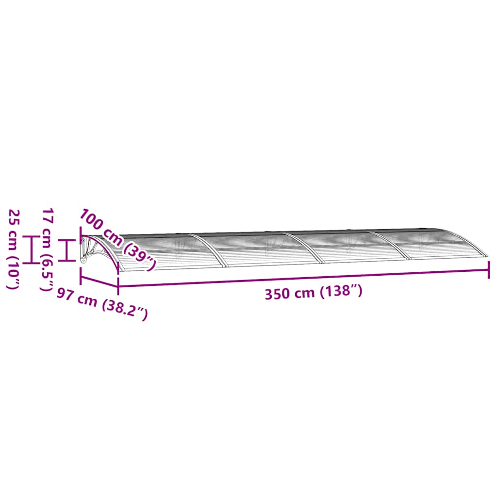Nadstrešnica za vrata Crna 350x100 cm Polikarbonat