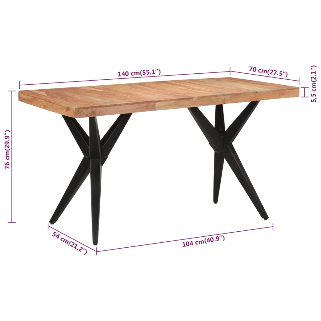 Blagovaonski stol crni 140x70x76 cm od masivnog bagremovog drva