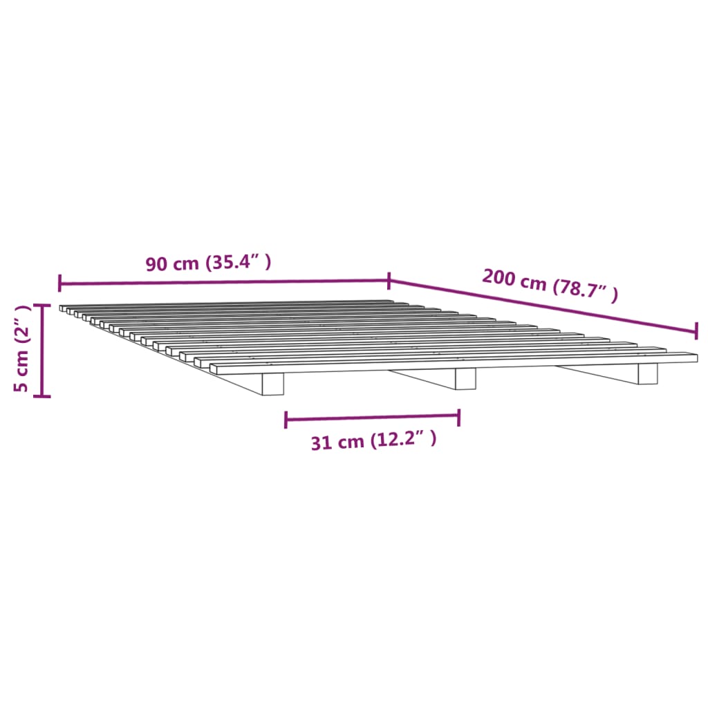 Okvir za krevet sivi 90 x 200 cm od masivne borovine