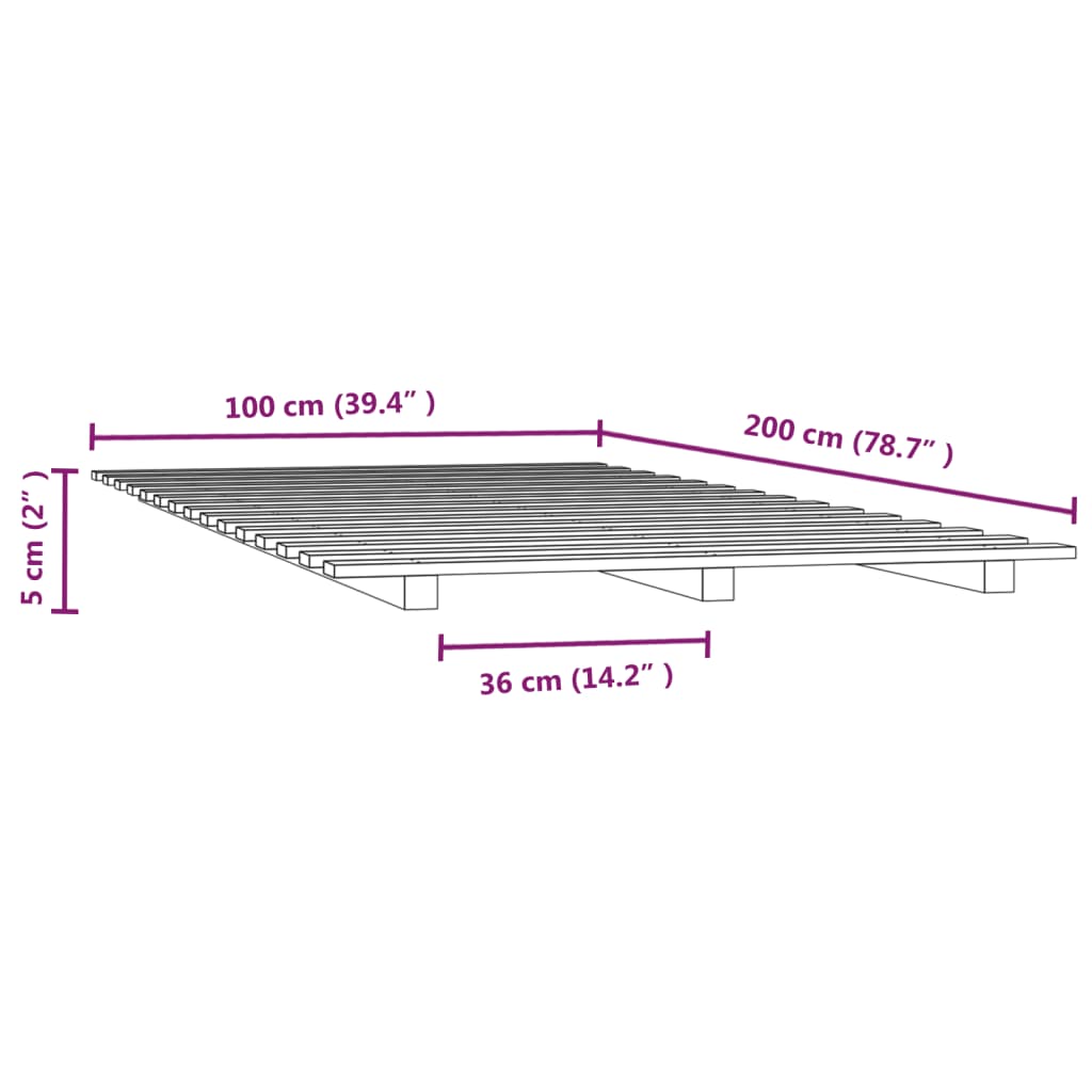 Okvir za krevet crni 100 x 200 cm od masivne borovine