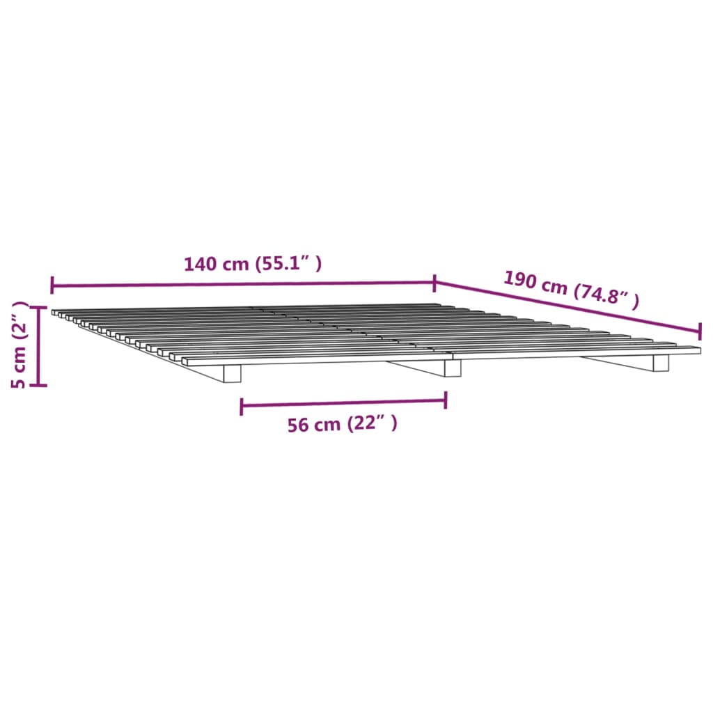 Okvir za krevet bijela 140x190 cm od masivnog drva